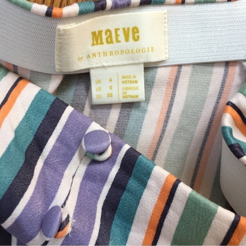 Anthropologie Maeve Silky Freya striped Freya Button lagenlook Midi Skirt 0/W26 - Picture 12 of 16